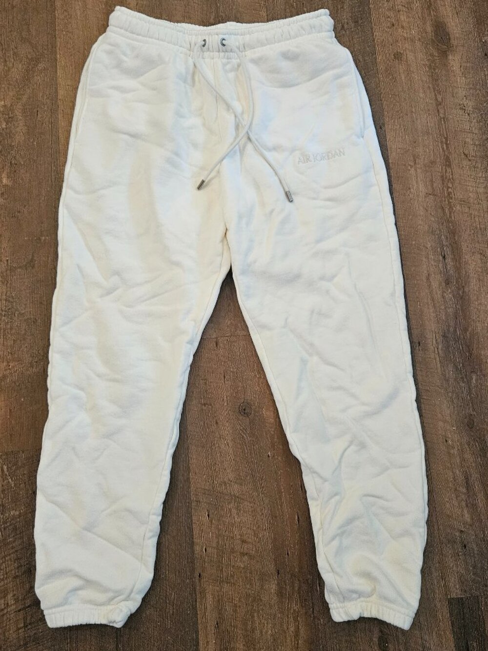 Jordan Men's White Fleece Jogger Sweatpants Medium Embroidered Logo Zipper Pocke